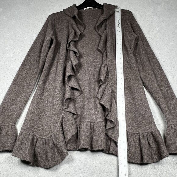 Minnie Rose Cashmere Ruffle Open Front Knit Cardigan Brown Women’s Small - Picture 6 of 10